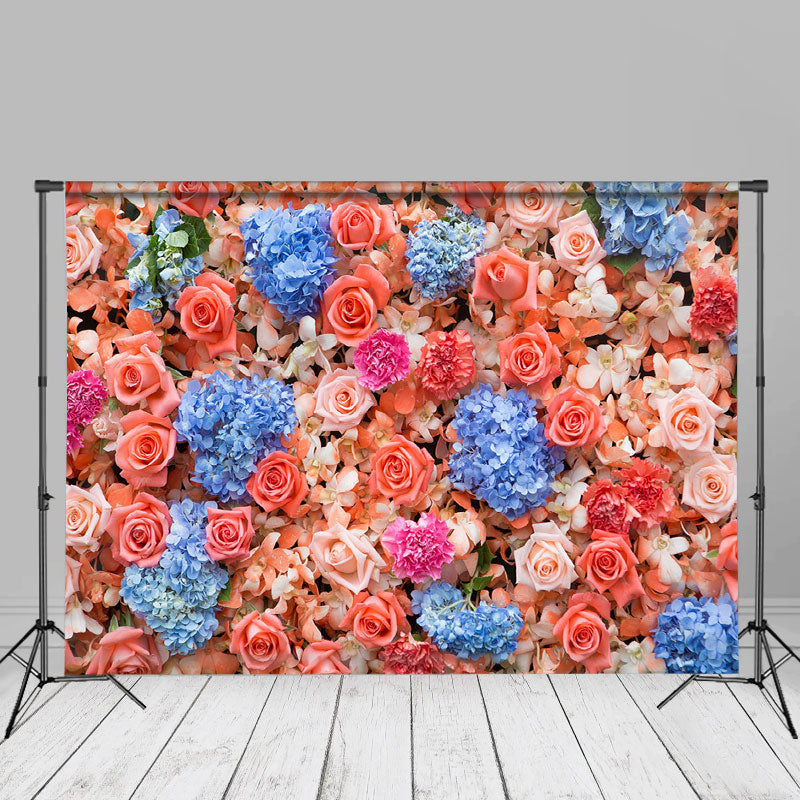 Blue Pink Floral Wedding Photo Booth Background