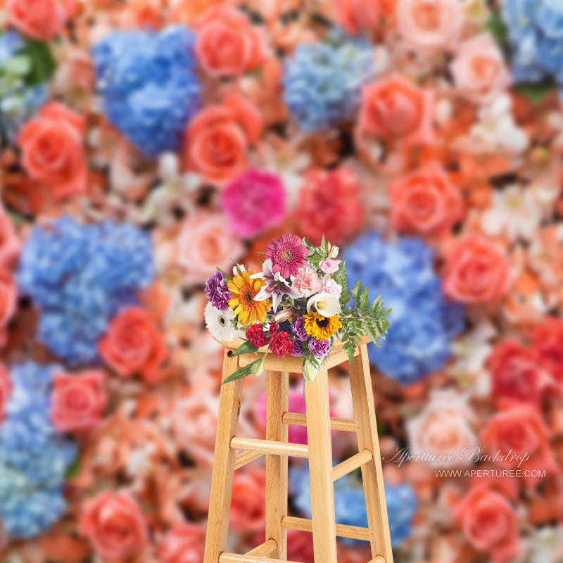 Blue Pink Floral Wedding Photo Booth Background
