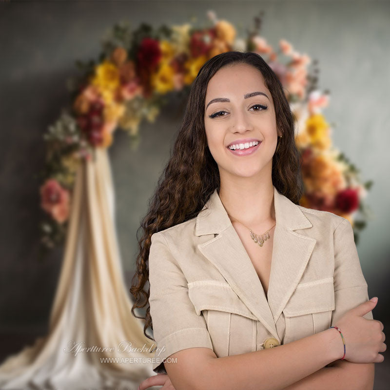 Bright Wreath Grey Wall Floral Backdrop For Photo
