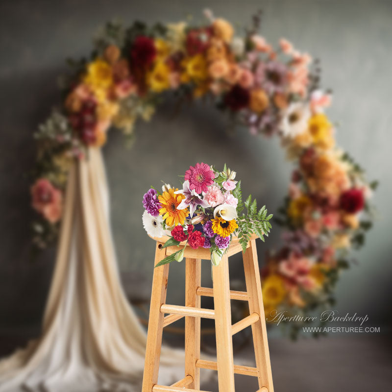 Bright Wreath Grey Wall Floral Backdrop For Photo