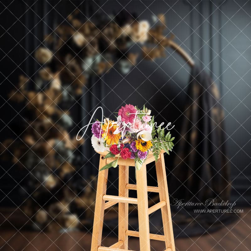 Brown Floral Black Wall Backdrop For Photo Studio