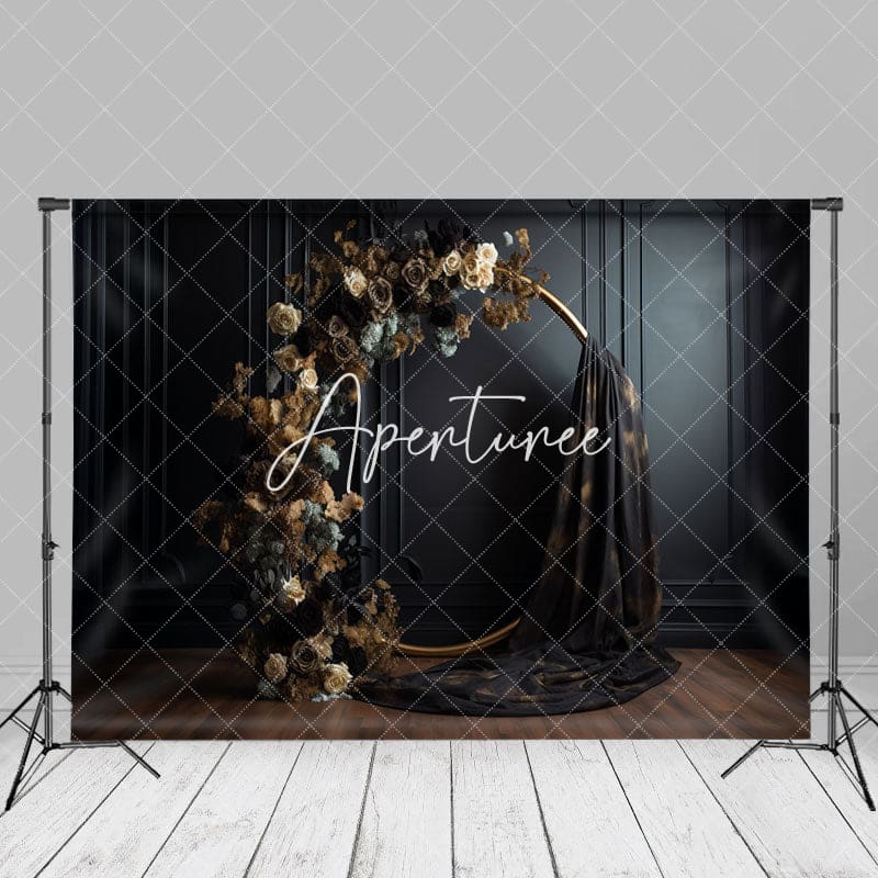 Brown Floral Black Wall Backdrop For Photo Studio