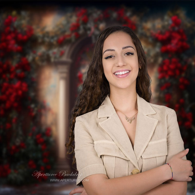 Classic Red Floral Door Portrait Photo Booth Backdrop