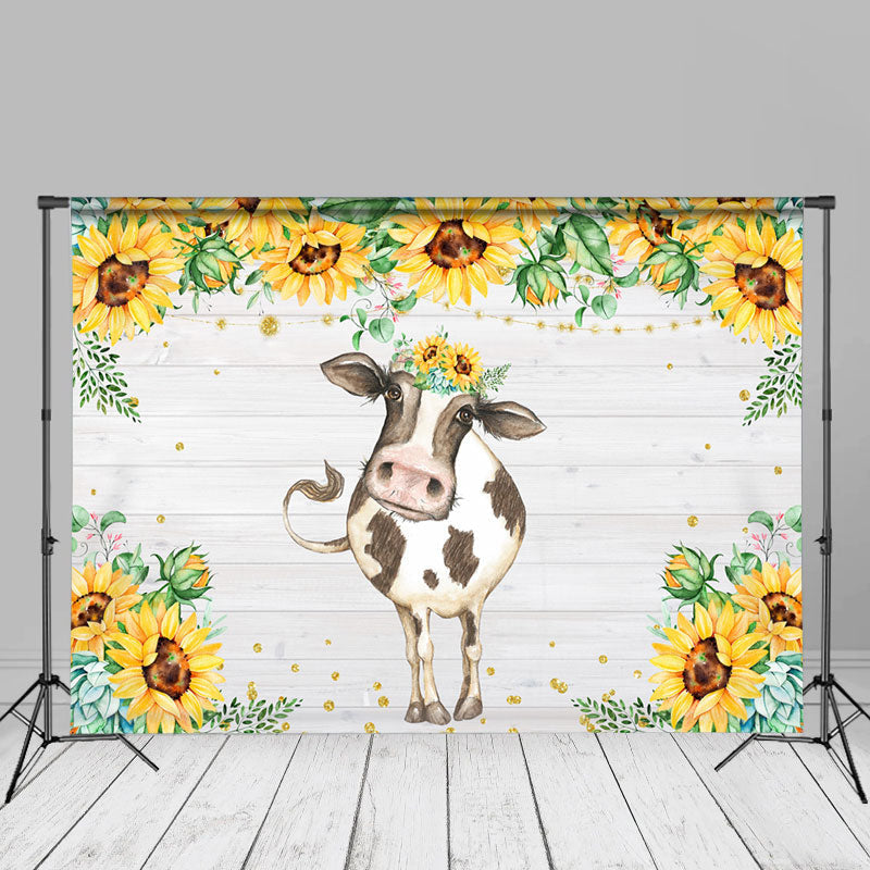 Cow Leaf Wooden Yellow Turnsole Flower Photo Backdrop