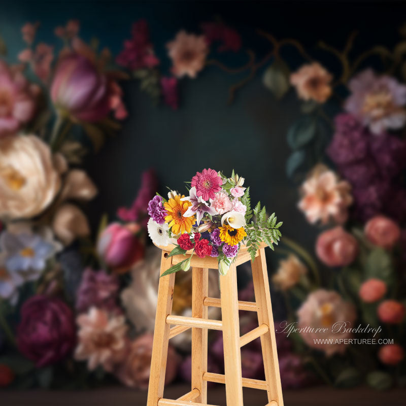 Fancy Bouquet Peony Chic Dark Green Photo Backdrop