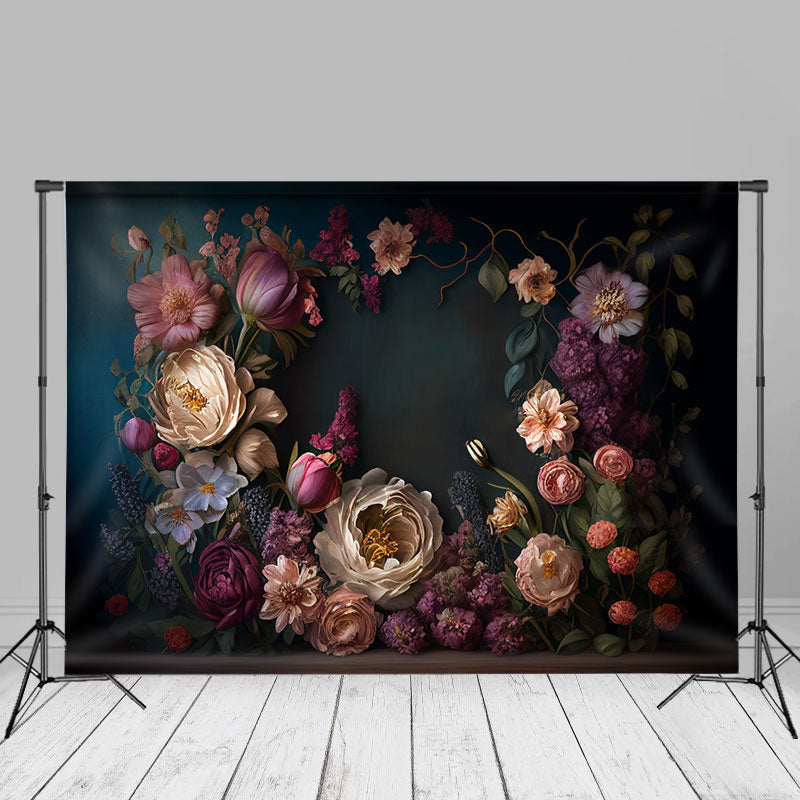Fancy Bouquet Peony Chic Dark Green Photo Backdrop