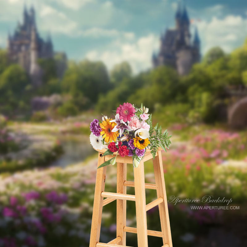 Forest Flowers Castle Portrait Picture Backdrop