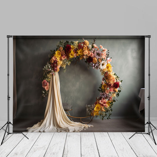 Bright Wreath Grey Wall Floral Backdrop For Photo