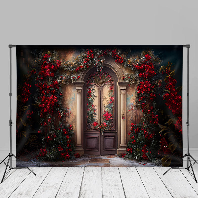 Classic Red Floral Door Portrait Photo Booth Backdrop
