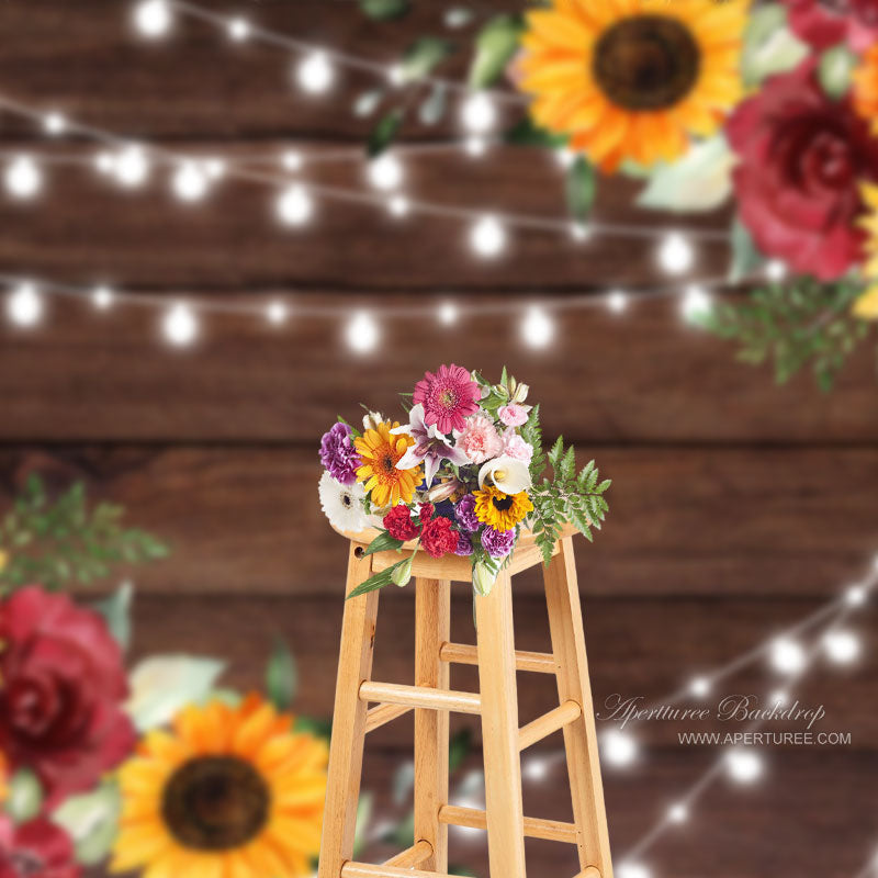 Deep Wooden Wall Turnsole Flower Backdrop For Photos