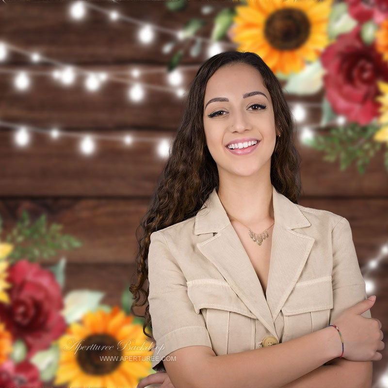Deep Wooden Wall Turnsole Flower Backdrop For Photos