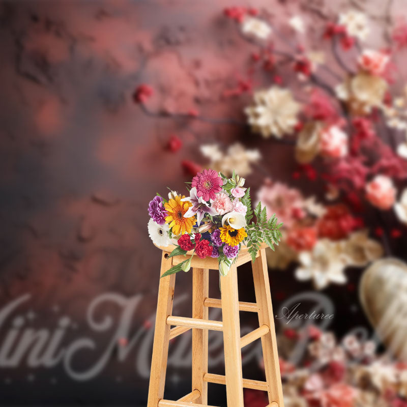 Elegant Dark Red Blooming Flowers Photo Backdrop