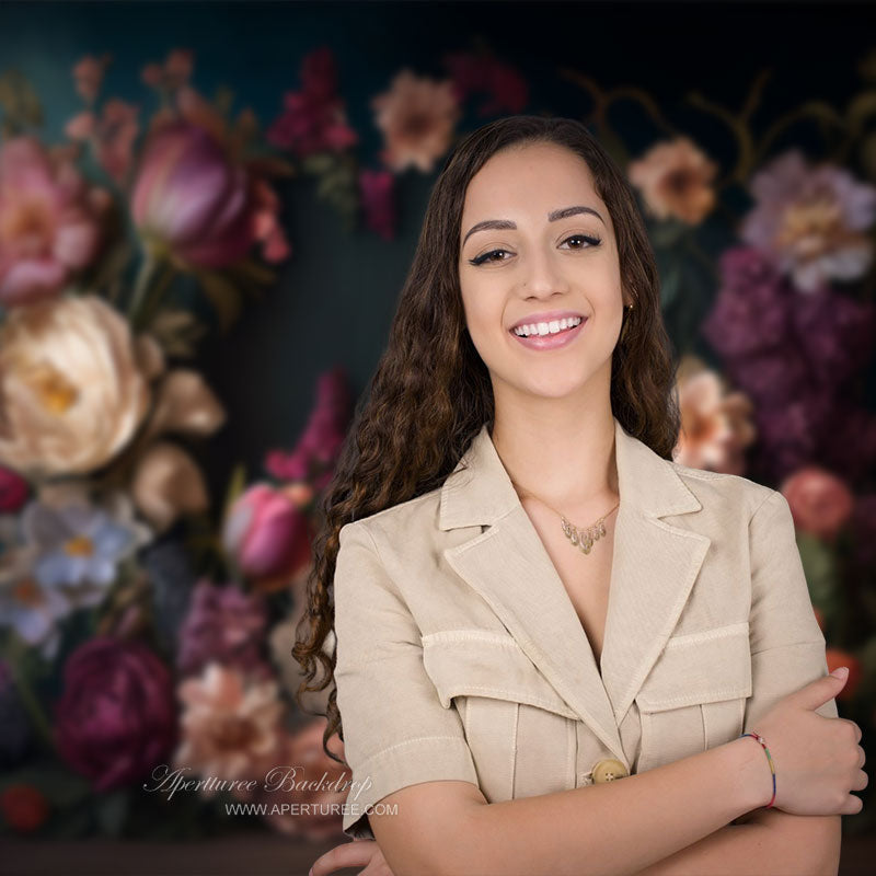Fancy Bouquet Peony Chic Dark Green Photo Backdrop