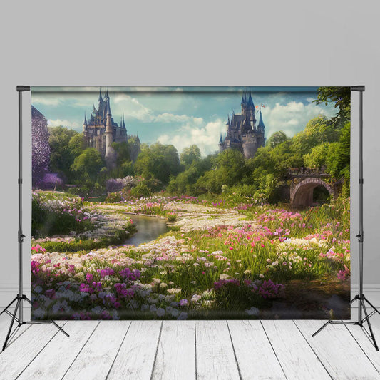 Forest Flowers Castle Portrait Picture Backdrop