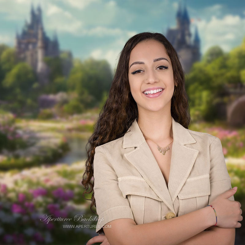 Forest Flowers Castle Portrait Picture Backdrop