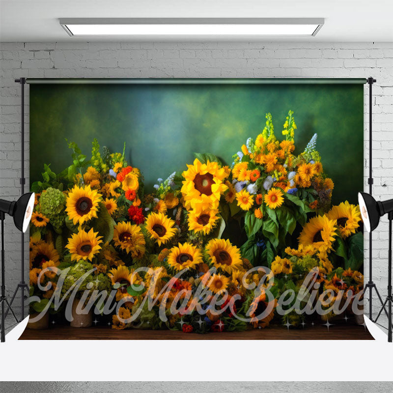 Greenery Blooming Sunflowers Photo Booth Backdrop