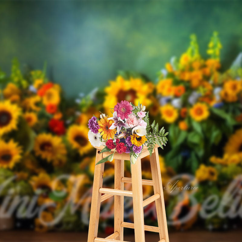 Greenery Blooming Sunflowers Photo Booth Backdrop